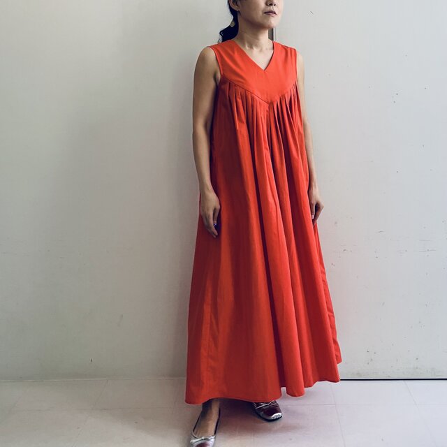 Aラインタックノースリーブワンピース(オレンジ) | iichi 日々の