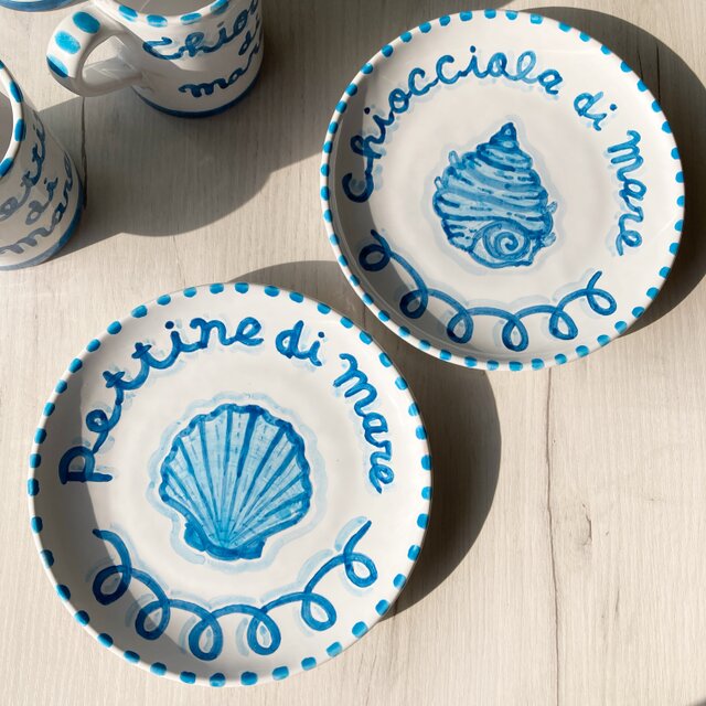 丸皿 20cm 海の生物 地中海 マヨリカ焼き イタリア陶器 PIA023