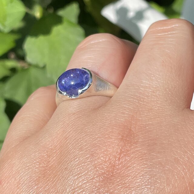 タンザナイト オーバルカボション 3.98ct 印台 シルバーSV925リング
