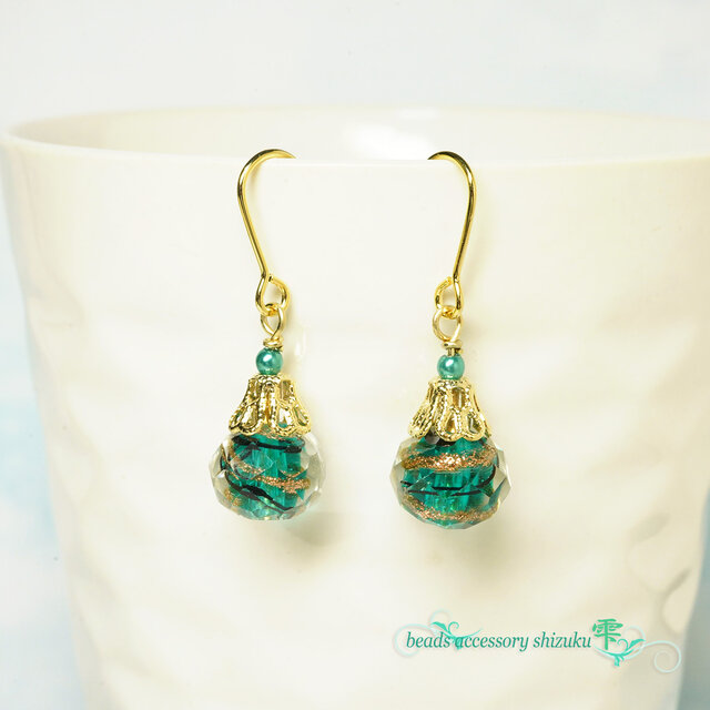 とんぼ玉ピアス＊翠影