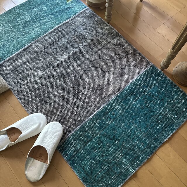 67.5×119パッチワーク　ブルーグリーン×グレイ　トルコヴィンテージラグ 67.5×119パッチワーク ブルーグリーン×グレイ トルコ