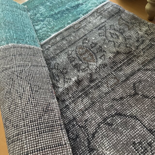 67.5×119パッチワーク ブルーグリーン×グレイ トルコヴィンテージラグ