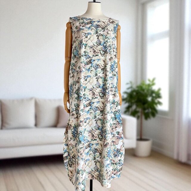 コクーン　ノースリーブワンピース【送料込み】古布リメイク　ホワイト