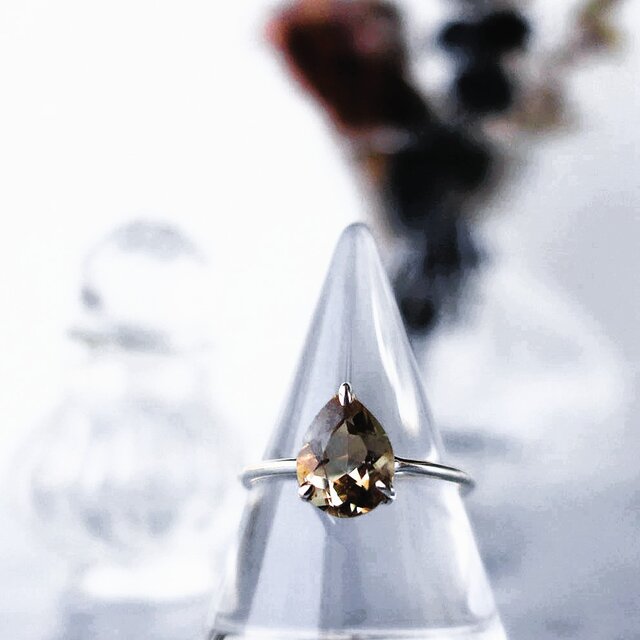ゴールデンスキャボライト リング しずく 爪留め sv925 1.25ct 金木犀