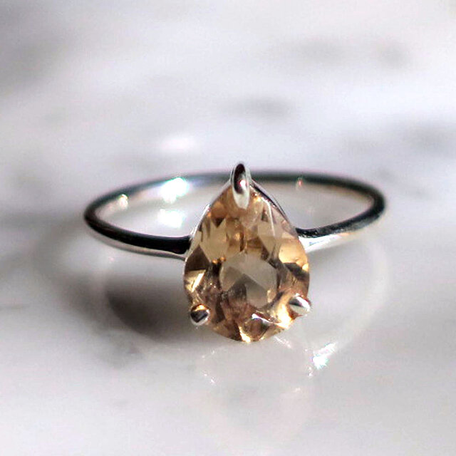 指輪　純金　天然石 ゴールデンスキャボライト リング しずく 爪留め sv925 1.25ct 金木犀