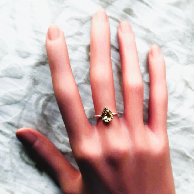 ゴールデンスキャボライト リング しずく 爪留め sv925 1.25ct 金木犀