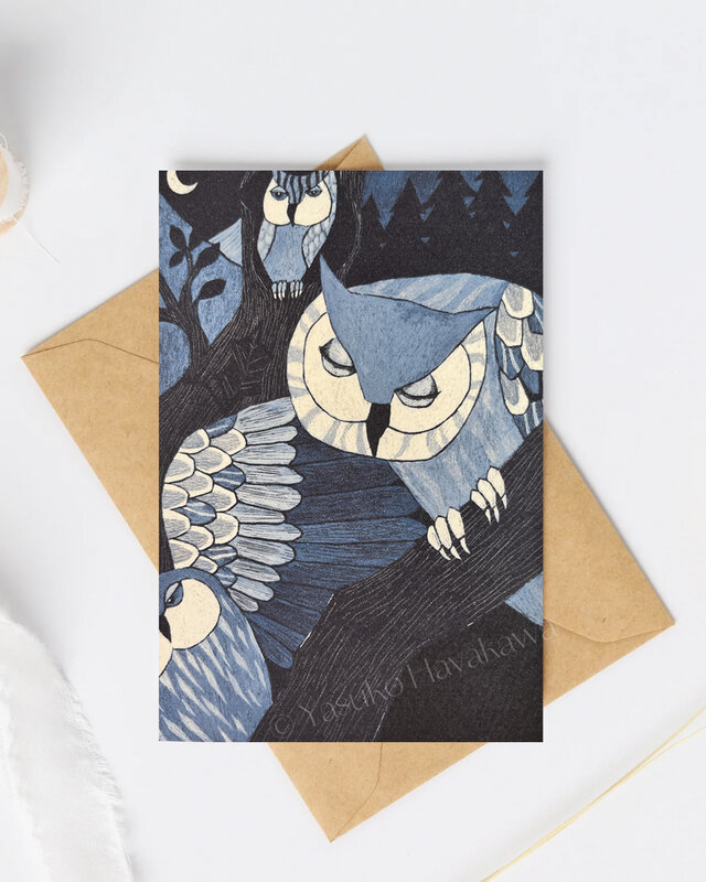 （31）フクロウの森、三日月の夜　ポストカード　3枚セット