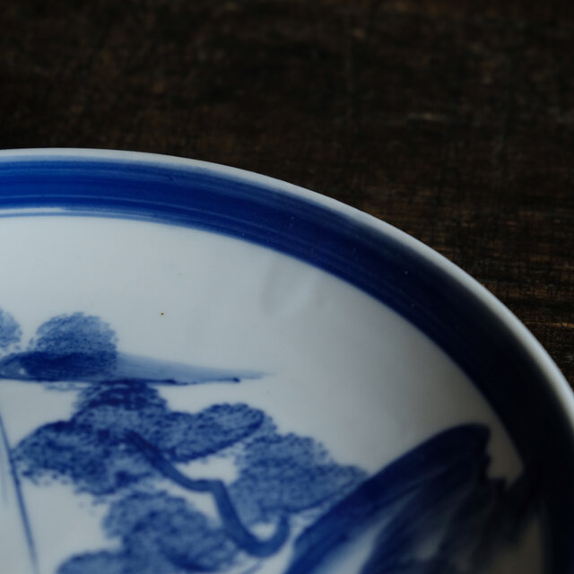 鍋の具材を盛り付けたくなる◇山水楼閣風景の絵。瀬戸焼 染付大皿 骨董