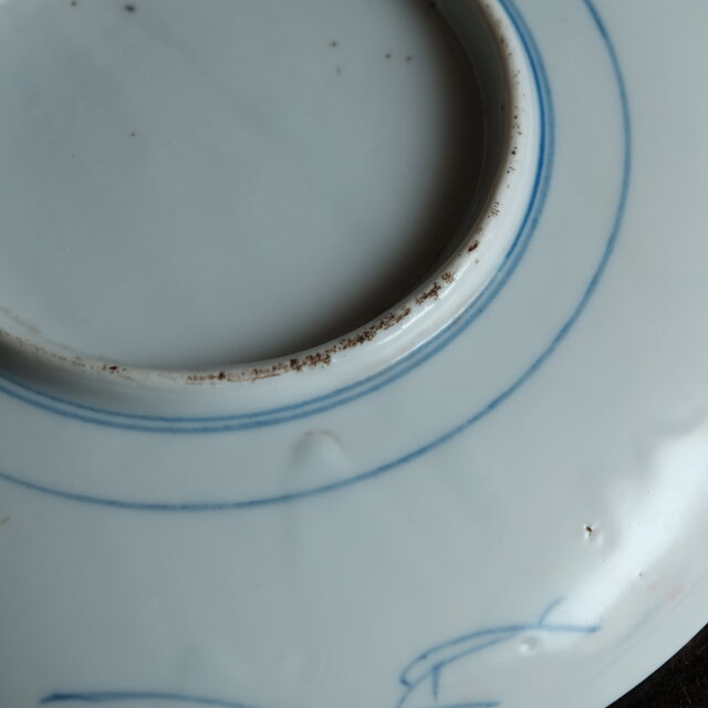 鍋の具材を盛り付けたくなる◇山水楼閣風景の絵。瀬戸焼 染付大皿 骨董