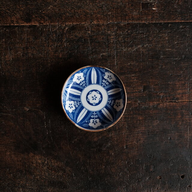 花とリーフ◆時代物　花文印判小皿　骨董・antiques　古道具　丁寧な暮らしに。明治~大正期