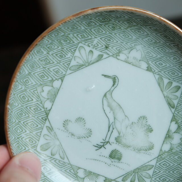 骨董　明治印判皿　鶴亀吉祥図菱皿　変形皿 骨董 明治印判皿 鶴亀吉祥図菱皿 変形皿 骨董 明治印判皿 鶴亀
