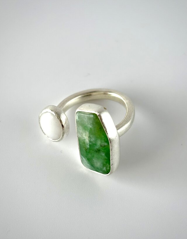 翡翠×クオーツザイト　ダブルストーンリング