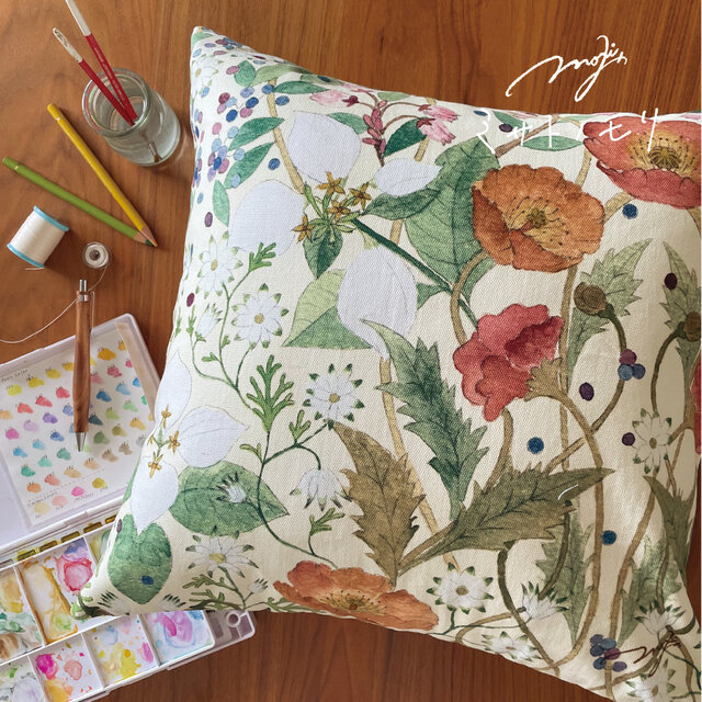 ﾐ ｻ ﾄ ﾉ ﾓ ﾘ｜絵やお花を飾るように愛用したいクッションカバー（キャンバス綿100・45cm）｜月末〆受注