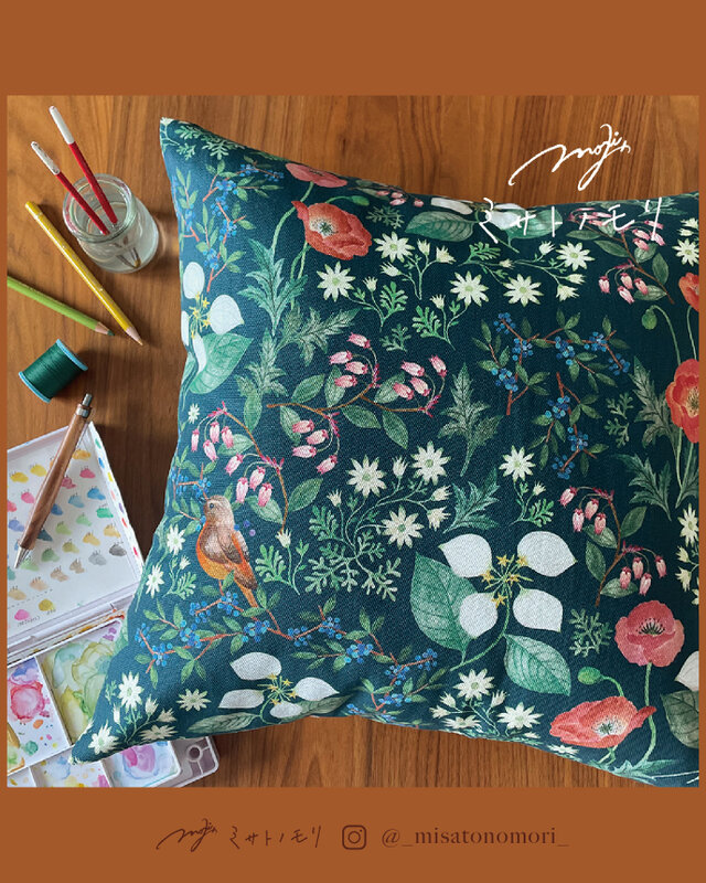 ﾐ ｻ ﾄ ﾉ ﾓ ﾘ｜絵やお花を飾るように愛用したいクッションカバー（キャンバス綿100・45cm）｜月末〆受注