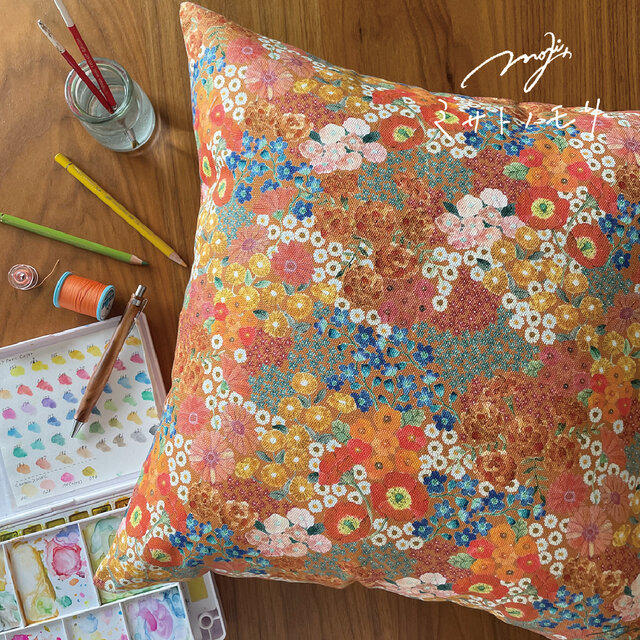 ﾐ ｻ ﾄ ﾉ ﾓ ﾘ｜絵やお花を飾るように愛用したいクッションカバー（キャンバス綿100・45cm）｜完成品