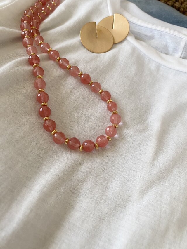 天然石ストロベリー（チェリー）クォーツネックレス　48ｃｍ