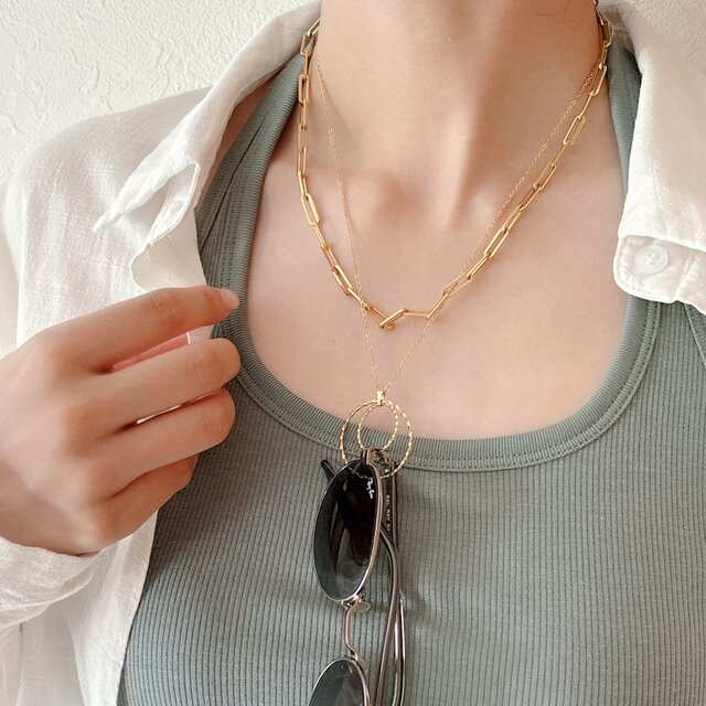 【レイヤード グラスホルダー】2連twistリング/レイヤードスタイル/サージカルステンレス/重ね付け ネックレス