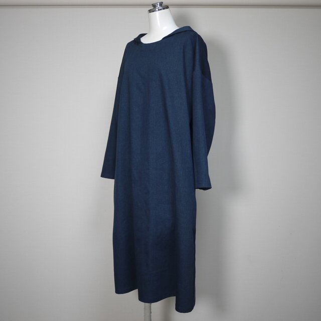 ソフトデニム】マリンシャツワンピース 長袖◇ダークネイビー◇M・Ⅼ