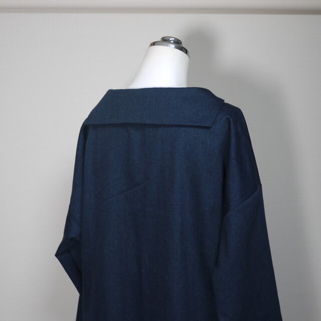 ソフトデニム】マリンシャツワンピース 長袖◇ダークネイビー◇M・Ⅼ