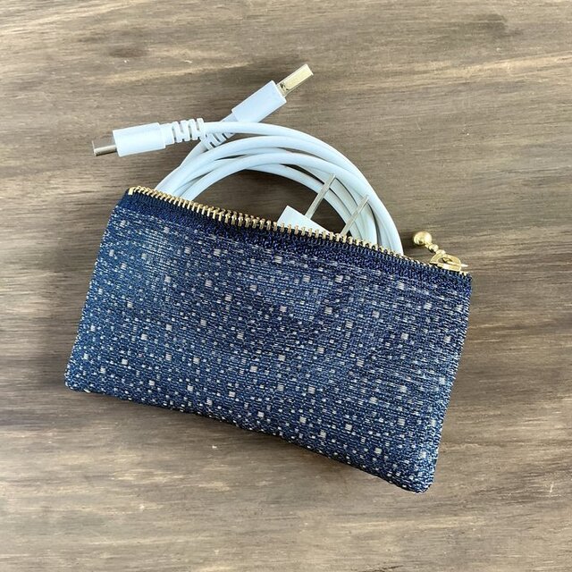 【玉霰】畳縁　ぺたんこ　ミニポーチ　小銭入れ　カードケース　藍色　雪　あられ