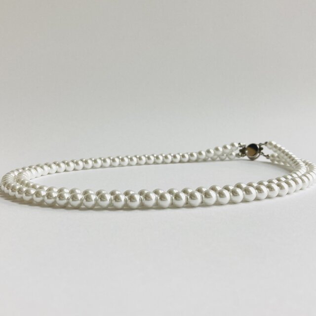 ガラスパール2連ネックレス/6mm約43cm/約45cm/ホワイト/R/made in japan