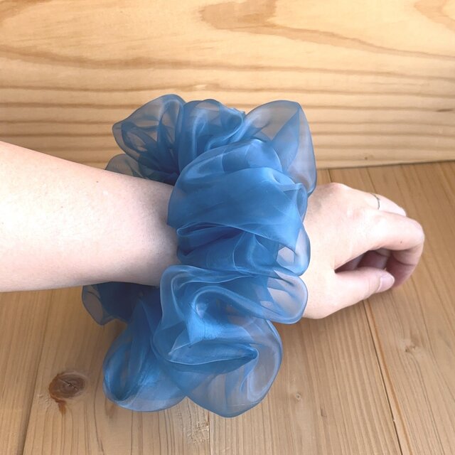 グラスシャンブレー　ボリュームシュシュ　BIGサイズ　オーシャン