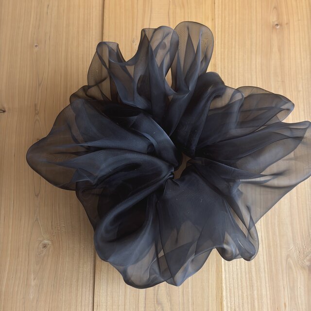 グラスシャンブレー　ボリュームシュシュ　BIGサイズ　ブラック