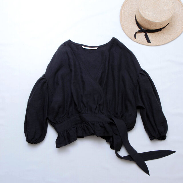 カシュクールフリルリネンボレロ/ブラック