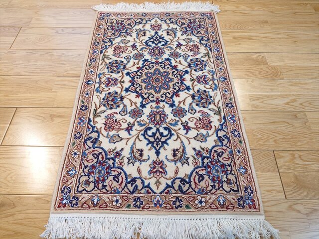 ペルシャ絨毯　ナイン産　手織り　約50x80cm 9La ペルシャ絨毯 ナイン産 ノーラ 玄関マット小 80（88フサ込）x50cm