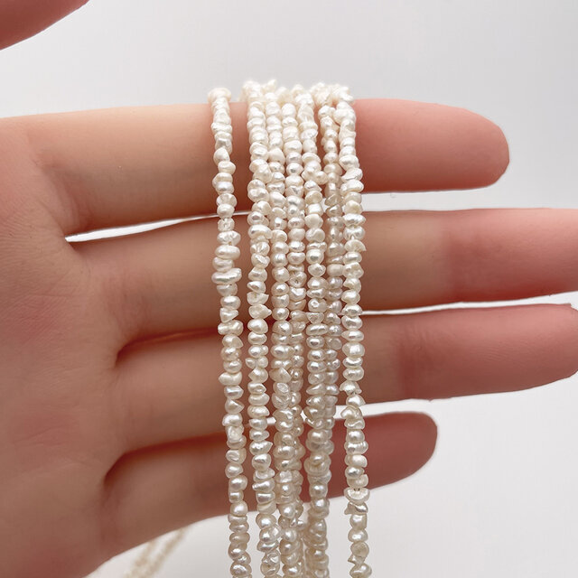淡水パール 真珠 ケシ バロック フラット ボタン 2mm 3mm 4mm 超極小 小粒 37~38cm tp0016