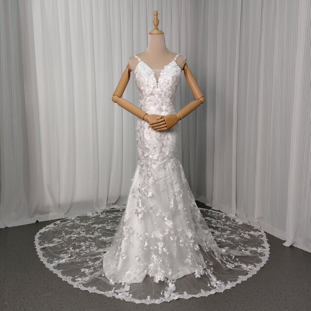 ウェディングドレス キャミソール 贅沢な小花総レース 華やかなトレーン マーメイドライン 結婚式