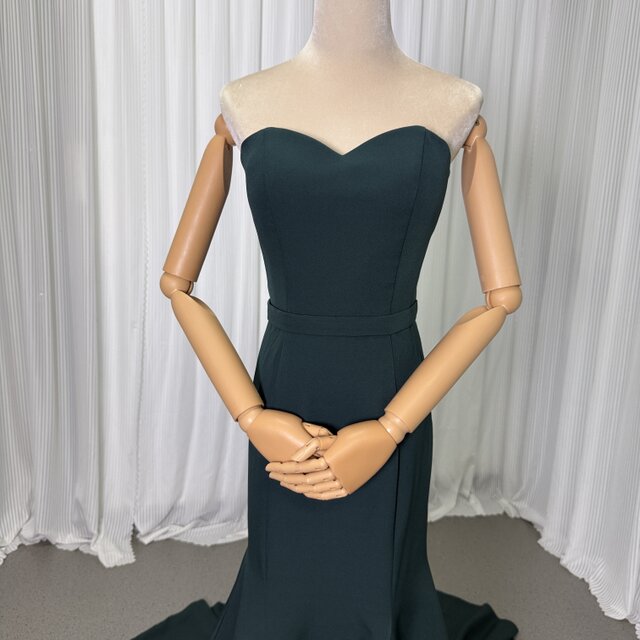 カラードレス 深めな緑 ベアトップ マーメイドライン クレープ