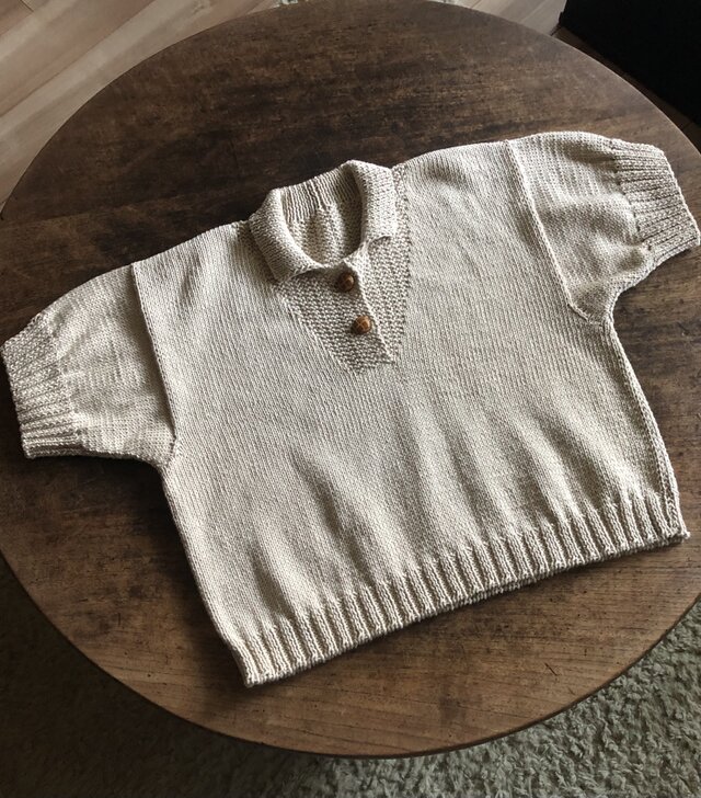 手編みニット　コットン半袖ショート丈プルオーバー