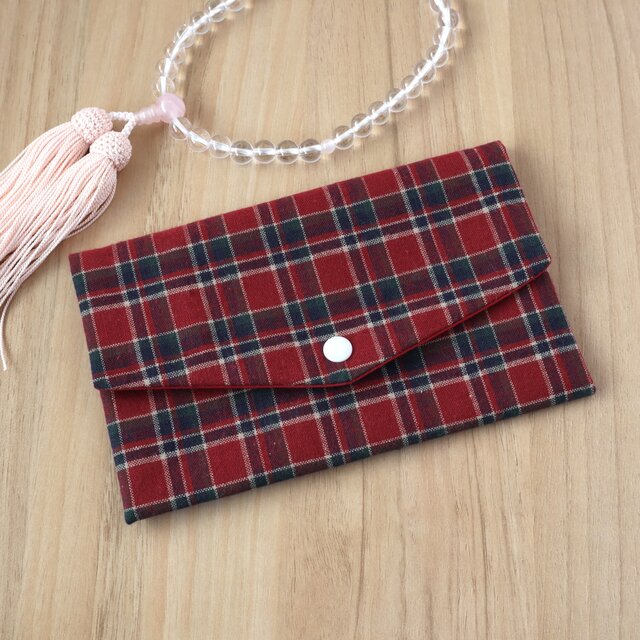 セール✨【送料無料】数珠ケース　数珠入れ　念珠ケース　念珠入れ　チェック　ブラウン　No.433