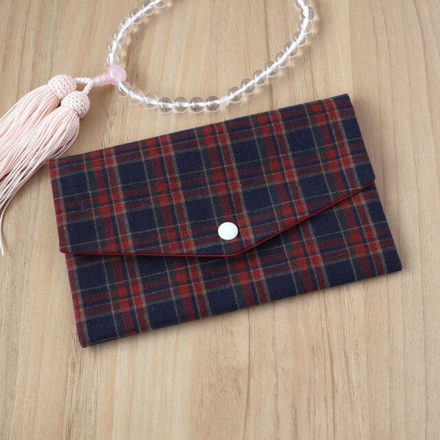 セール✨【送料無料】数珠ケース　数珠入れ　念珠ケース　念珠入れ　チェック　ネイビー　No.434