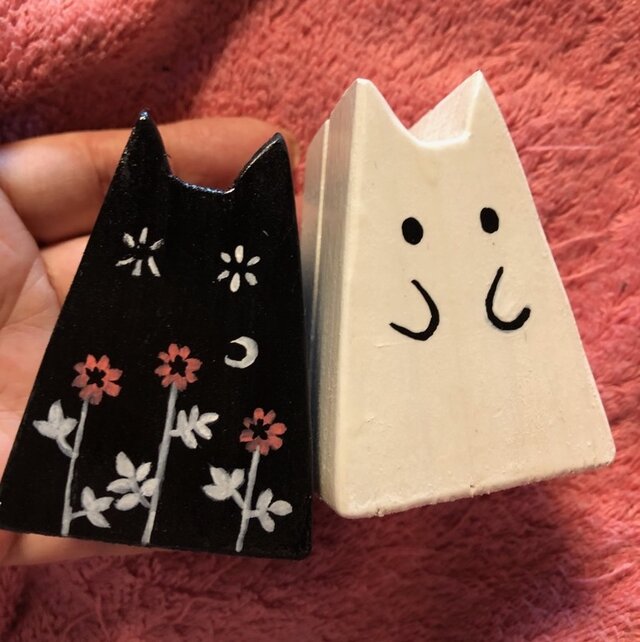 猫木霊 ポストカードホルダー 猫のメモ立て 木製