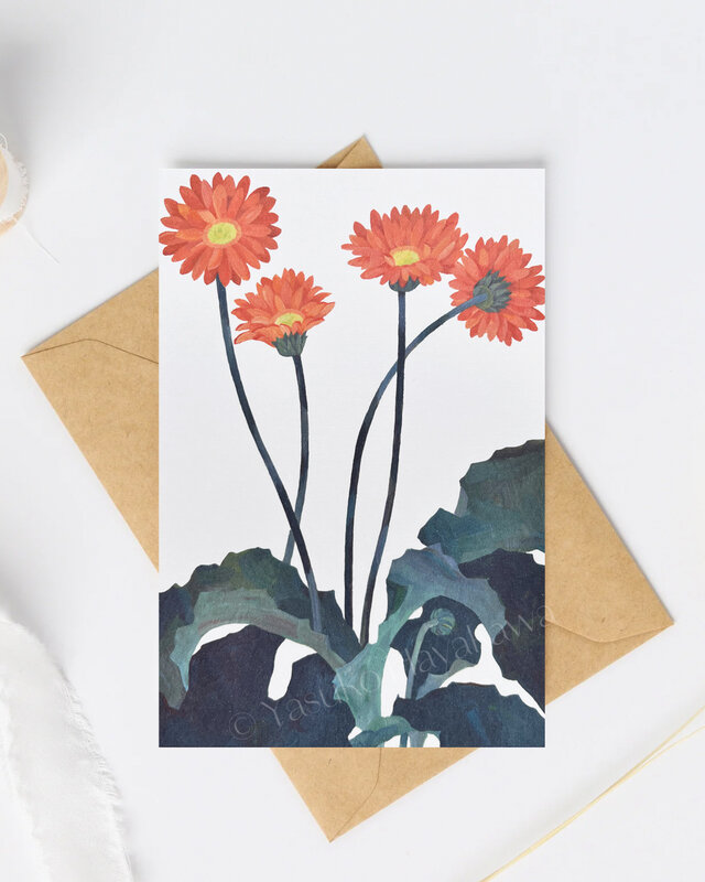 （35）オレンジ色のガーベラの花　ポストカード　3枚セット