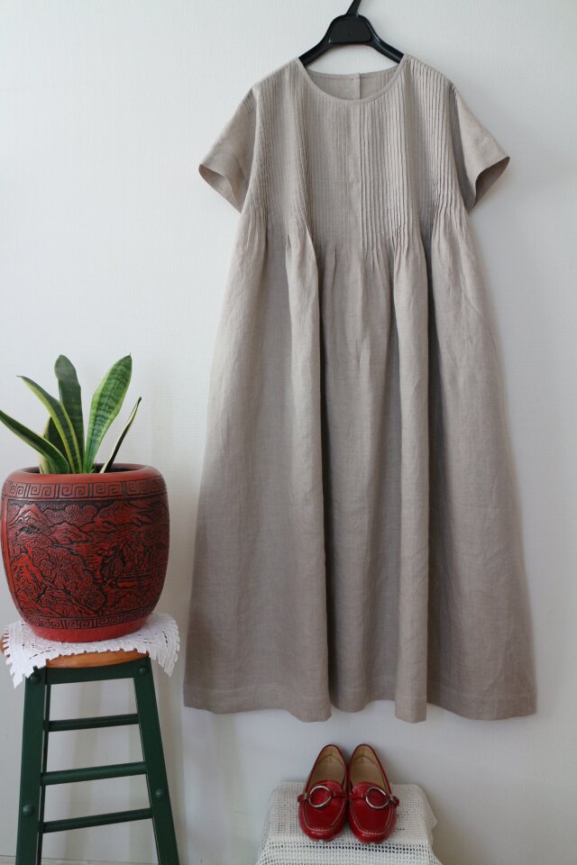 夏☀️★60番手日本製リネン100％ ピンタックシャツワンピース★夏