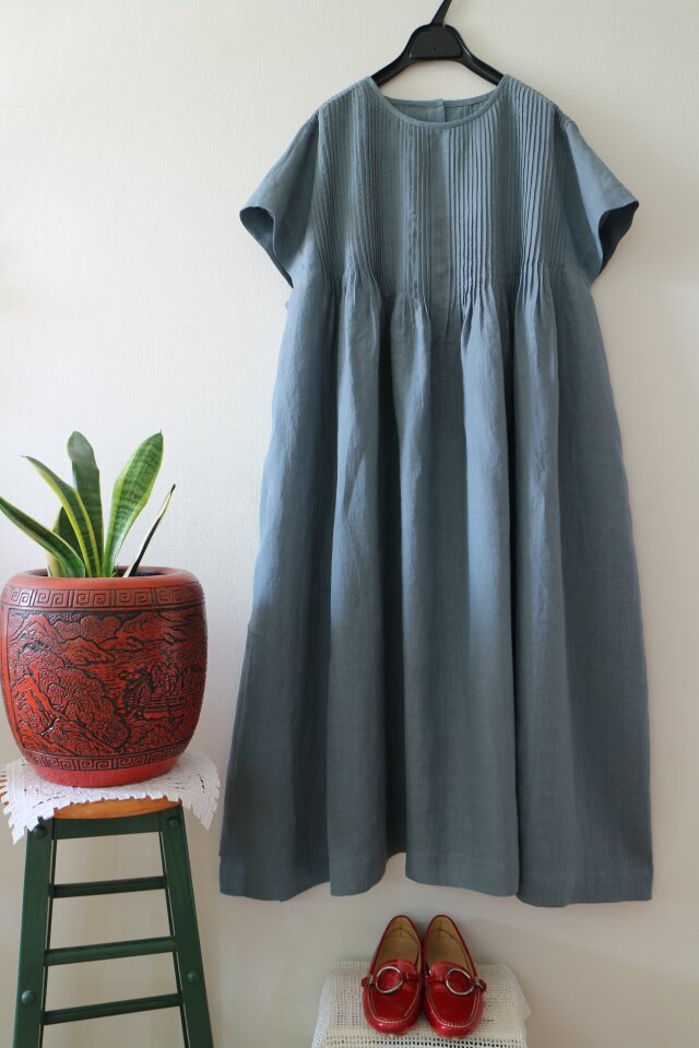夏☀️★60番手リネン100％ ピンタックシャツワンピース★夏のコピー