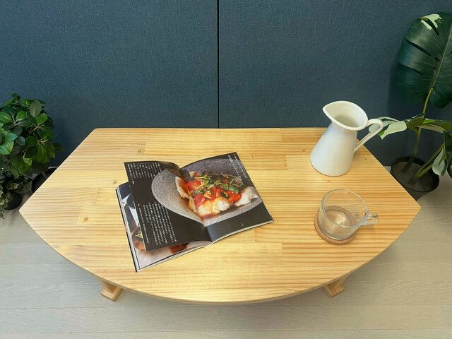 送料無料】 ローテーブル 扇形 90cm 45cm 35cm パイン ナチュラル