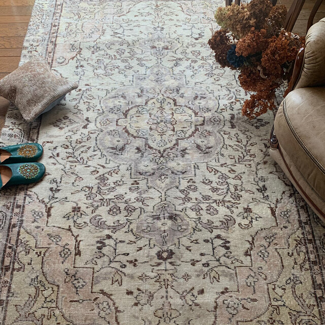 超大判　トルコヴィンテージラグ　241×138アイボリー　トルコラグ　メダリオン 超大判 トルコヴィンテージラグ 241×138アイボリー トルコラグ