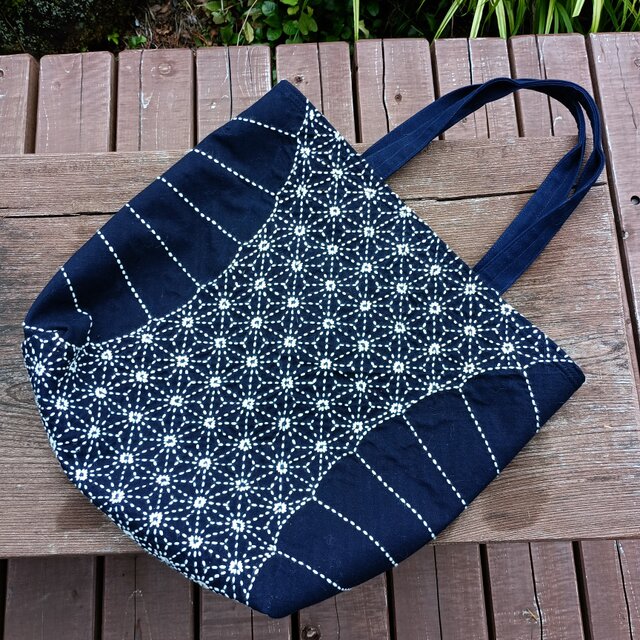 天然藍染・刺し子【一点もの丁寧な手しごとトートバッグ・手提げバッグ
