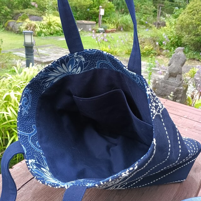 天然藍染・刺し子【一点もの丁寧な手しごとトートバッグ・手提げバッグ