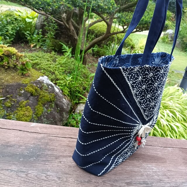 天然藍染・刺し子【一点もの丁寧な手しごとトートバッグ・手提げバッグ