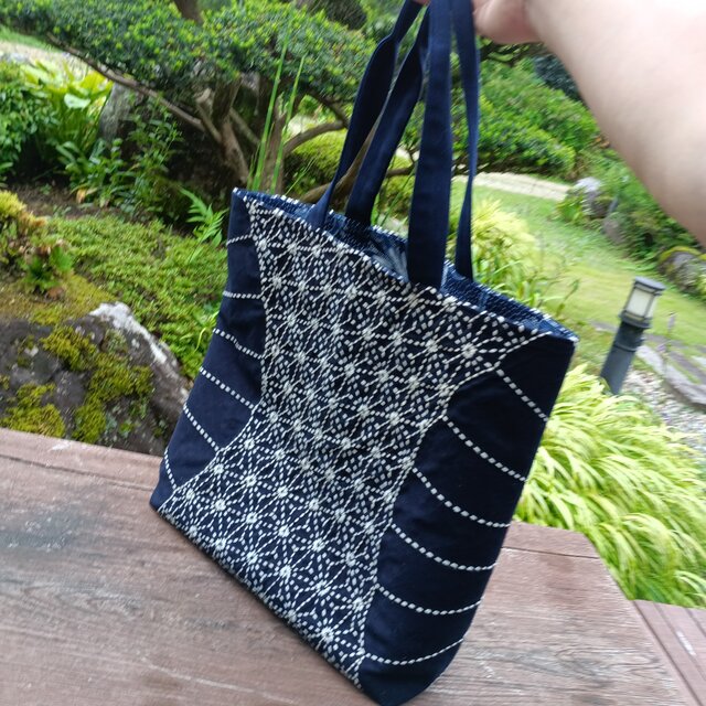天然藍染・刺し子【一点もの丁寧な手しごとトートバッグ・手提げバッグ