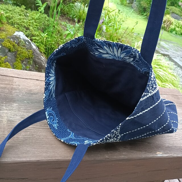 天然藍染・刺し子【一点もの丁寧な手しごとトートバッグ・手提げバッグ