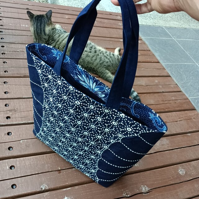 天然藍染・刺し子【一点もの丁寧な手しごとトートバッグ・手提げバッグ