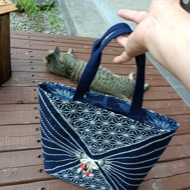 天然藍染・刺し子【一点もの丁寧な手しごとトートバッグ・手提げバッグ