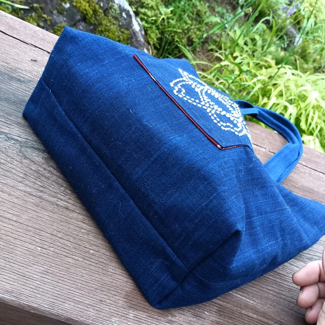 天然藍染・刺し子【一点もの丁寧な手しごとトートバッグ・手提げバッグ