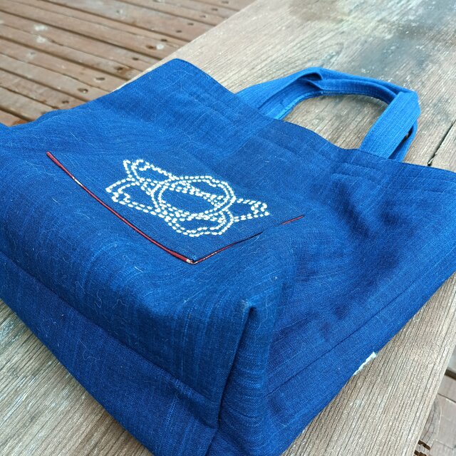 天然藍染・刺し子【一点もの丁寧な手しごとトートバッグ・手提げバッグ